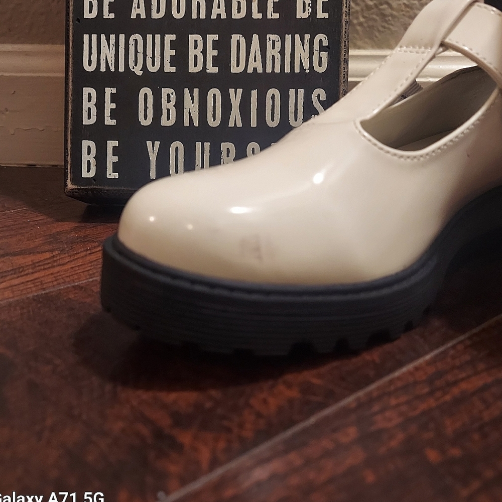 Mary Jane Style Preppy White Lug chunky platform Loafers  by Wonder Nation - Picture 2 of 14